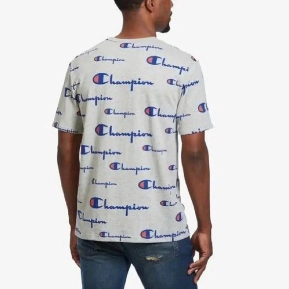 Champion Gray All Over Graphic Logo Crew Neck T-Shirt L - Picture 1 of 4